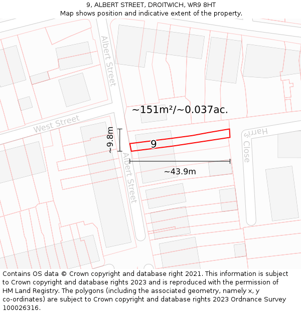 9, ALBERT STREET, DROITWICH, WR9 8HT: Plot and title map