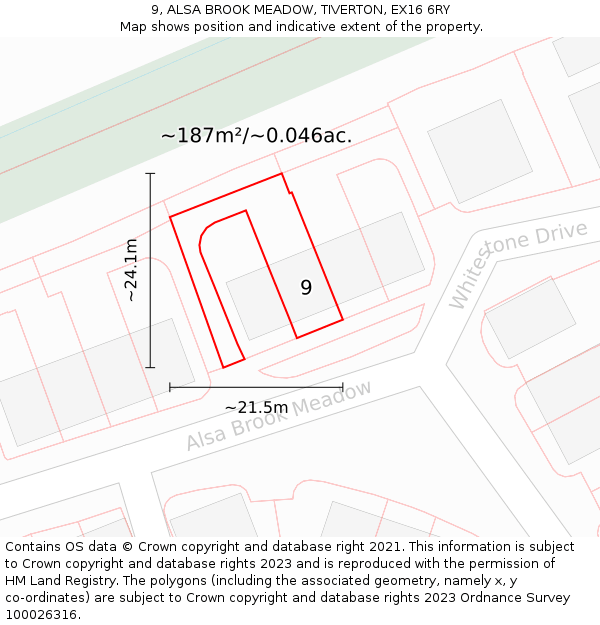 9, ALSA BROOK MEADOW, TIVERTON, EX16 6RY: Plot and title map