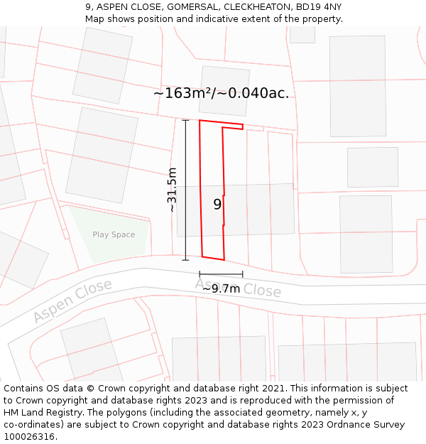9, ASPEN CLOSE, GOMERSAL, CLECKHEATON, BD19 4NY: Plot and title map