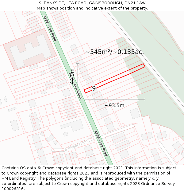 9, BANKSIDE, LEA ROAD, GAINSBOROUGH, DN21 1AW: Plot and title map