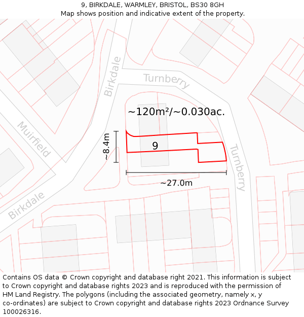 9, BIRKDALE, WARMLEY, BRISTOL, BS30 8GH: Plot and title map