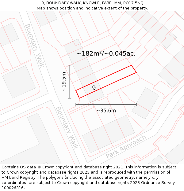 9, BOUNDARY WALK, KNOWLE, FAREHAM, PO17 5NQ: Plot and title map