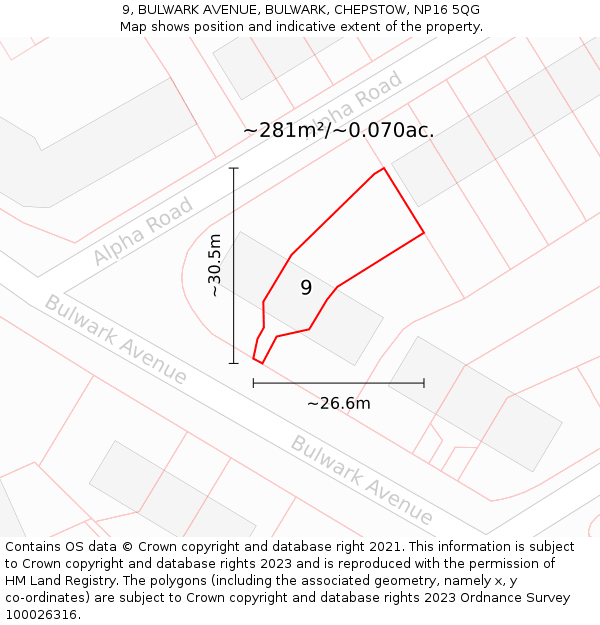 9, BULWARK AVENUE, BULWARK, CHEPSTOW, NP16 5QG: Plot and title map