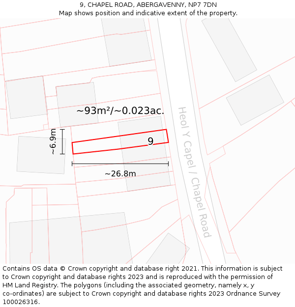 9, CHAPEL ROAD, ABERGAVENNY, NP7 7DN: Plot and title map