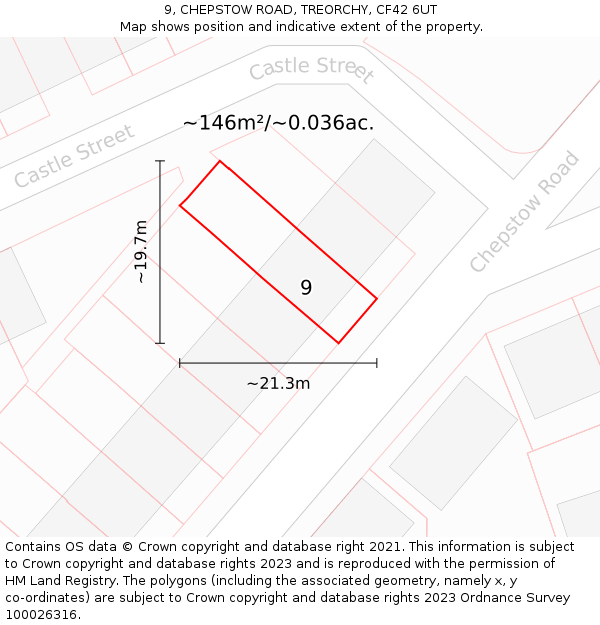 9, CHEPSTOW ROAD, TREORCHY, CF42 6UT: Plot and title map