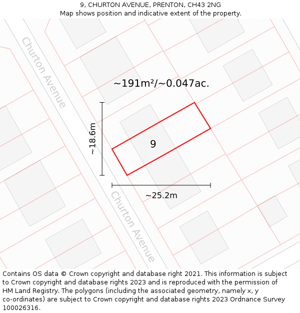 9, CHURTON AVENUE, PRENTON, CH43 2NG: Plot and title map