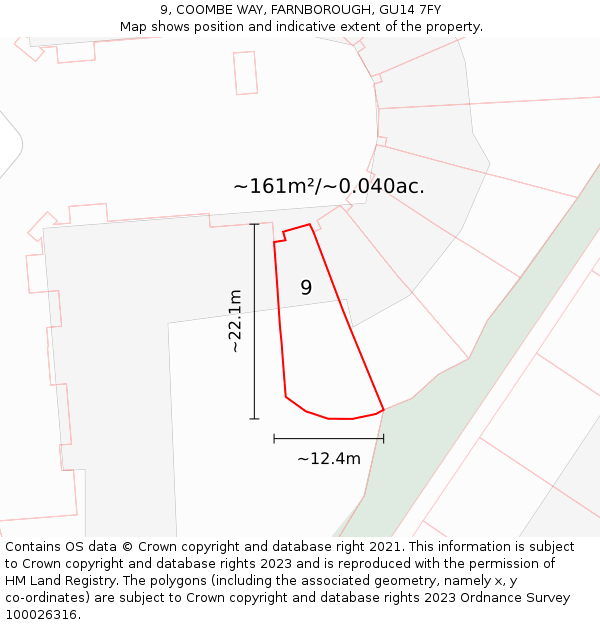 9, COOMBE WAY, FARNBOROUGH, GU14 7FY: Plot and title map