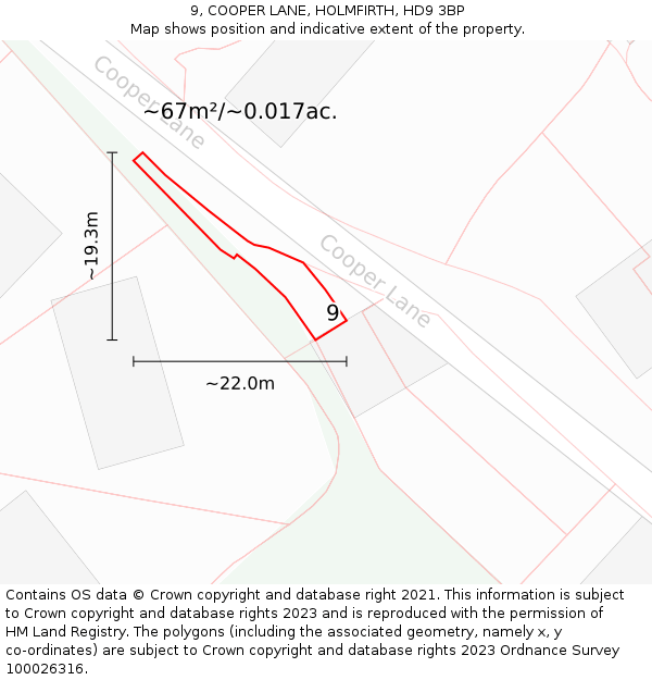 9, COOPER LANE, HOLMFIRTH, HD9 3BP: Plot and title map