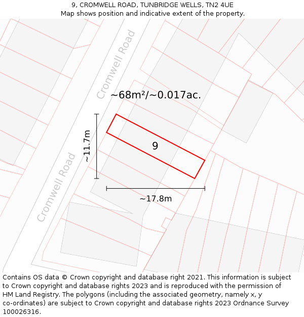 9, CROMWELL ROAD, TUNBRIDGE WELLS, TN2 4UE: Plot and title map