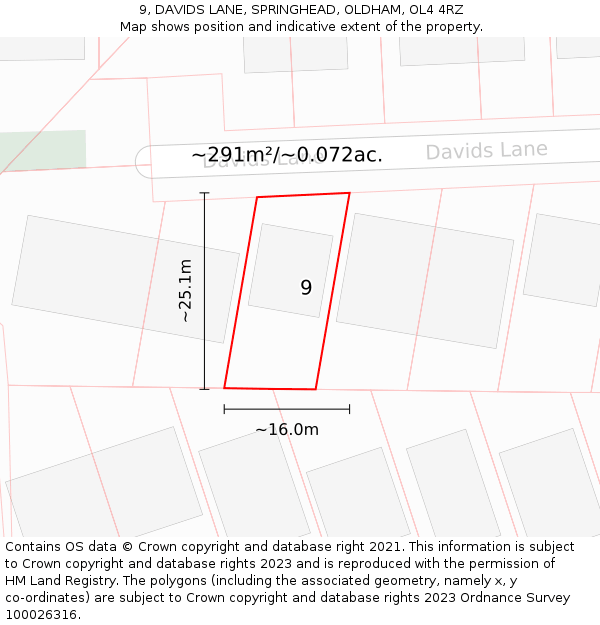9, DAVIDS LANE, SPRINGHEAD, OLDHAM, OL4 4RZ: Plot and title map