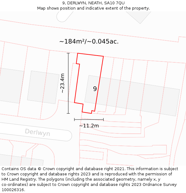 9, DERLWYN, NEATH, SA10 7QU: Plot and title map