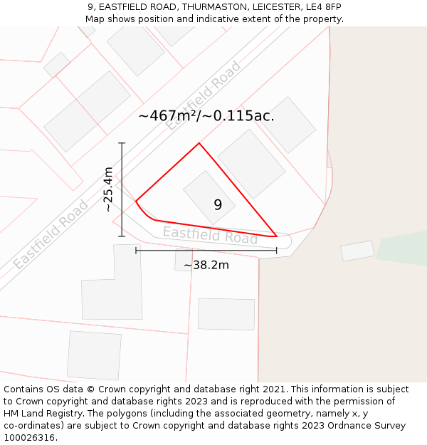 9, EASTFIELD ROAD, THURMASTON, LEICESTER, LE4 8FP: Plot and title map