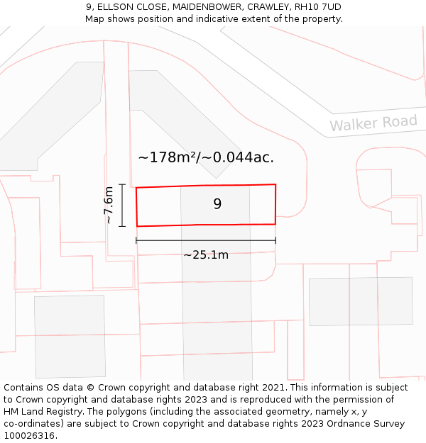 9, ELLSON CLOSE, MAIDENBOWER, CRAWLEY, RH10 7UD: Plot and title map