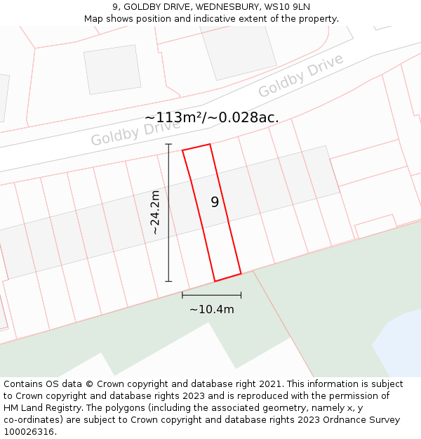 9, GOLDBY DRIVE, WEDNESBURY, WS10 9LN: Plot and title map