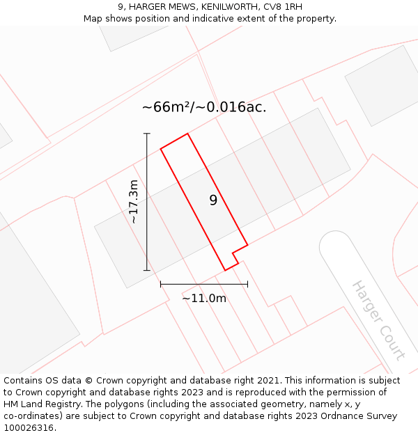 9, HARGER MEWS, KENILWORTH, CV8 1RH: Plot and title map