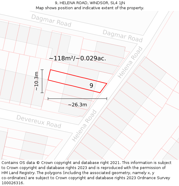 9, HELENA ROAD, WINDSOR, SL4 1JN: Plot and title map