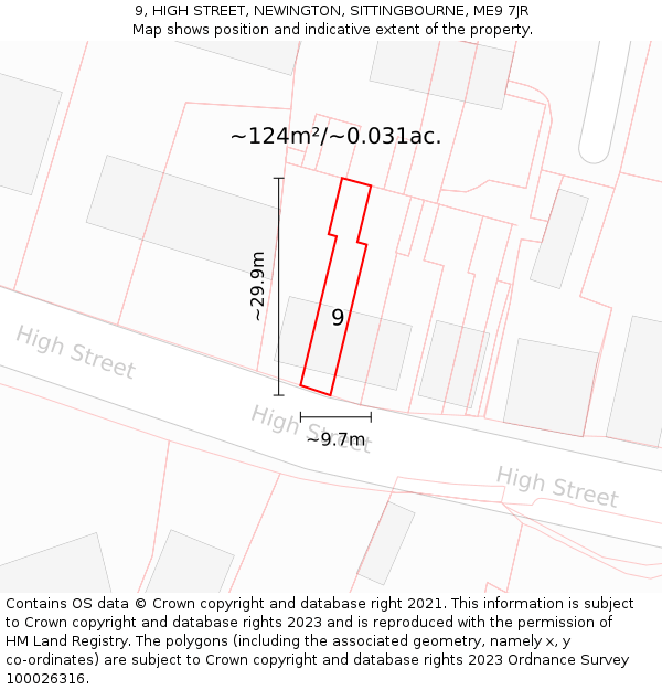 9, HIGH STREET, NEWINGTON, SITTINGBOURNE, ME9 7JR: Plot and title map
