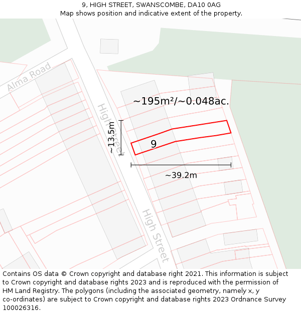 9, HIGH STREET, SWANSCOMBE, DA10 0AG: Plot and title map