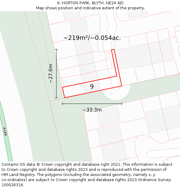 9, HORTON PARK, BLYTH, NE24 4JD: Plot and title map