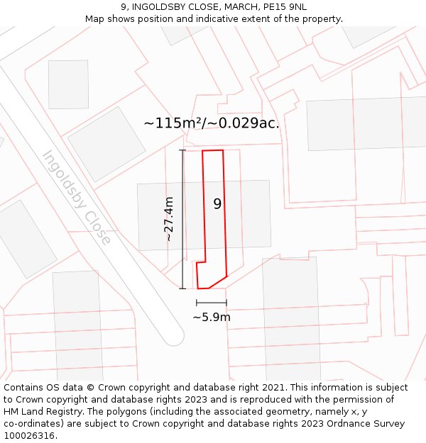 9, INGOLDSBY CLOSE, MARCH, PE15 9NL: Plot and title map
