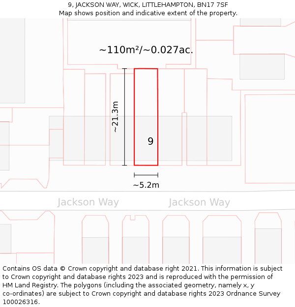 9, JACKSON WAY, WICK, LITTLEHAMPTON, BN17 7SF: Plot and title map
