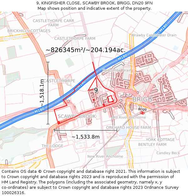 9, KINGFISHER CLOSE, SCAWBY BROOK, BRIGG, DN20 9FN: Plot and title map