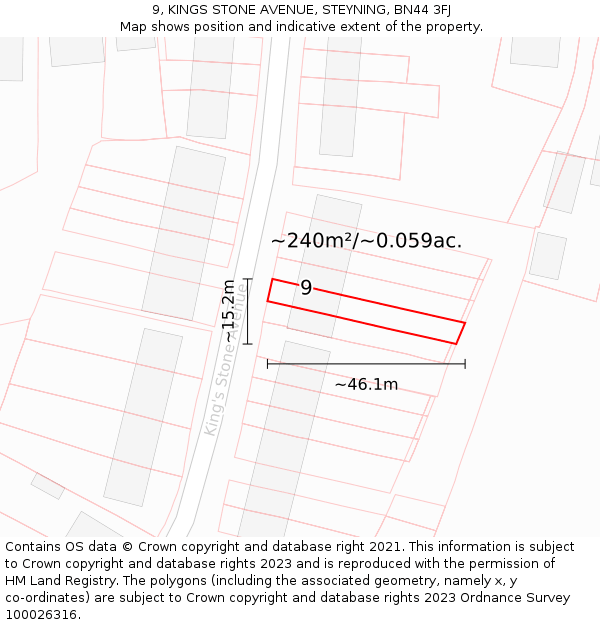 9, KINGS STONE AVENUE, STEYNING, BN44 3FJ: Plot and title map