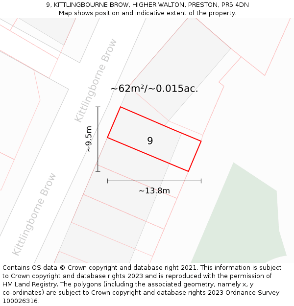 9, KITTLINGBOURNE BROW, HIGHER WALTON, PRESTON, PR5 4DN: Plot and title map