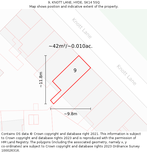 9, KNOTT LANE, HYDE, SK14 5SQ: Plot and title map