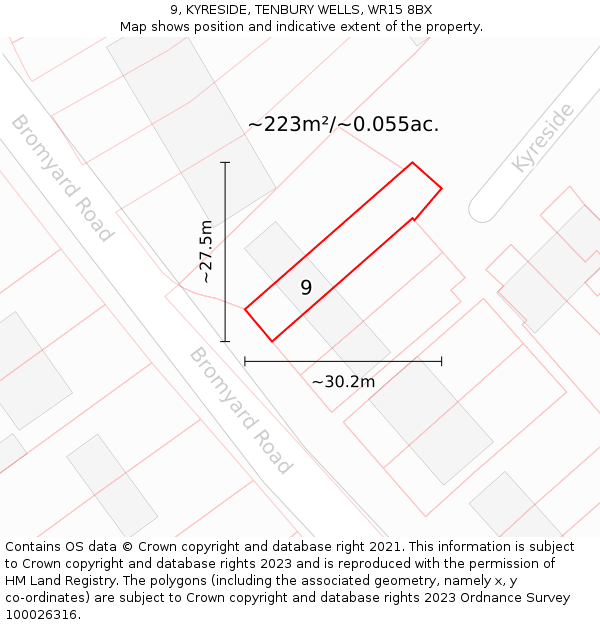 9, KYRESIDE, TENBURY WELLS, WR15 8BX: Plot and title map