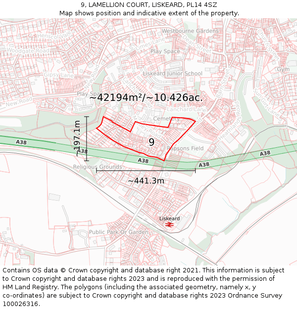 9, LAMELLION COURT, LISKEARD, PL14 4SZ: Plot and title map