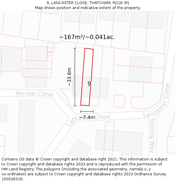 9, LANCASTER CLOSE, THATCHAM, RG18 3FJ: Plot and title map