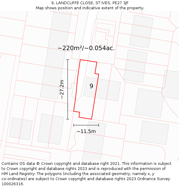 9, LANDCLIFFE CLOSE, ST IVES, PE27 3JF: Plot and title map