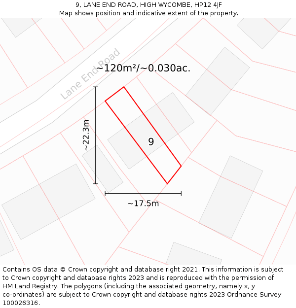 9, LANE END ROAD, HIGH WYCOMBE, HP12 4JF: Plot and title map