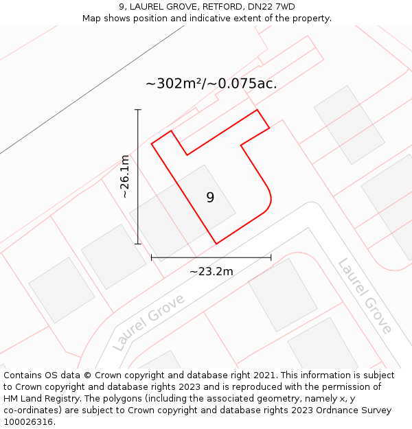 9, LAUREL GROVE, RETFORD, DN22 7WD: Plot and title map