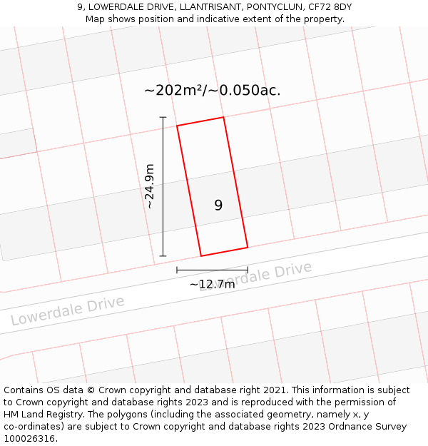 9, LOWERDALE DRIVE, LLANTRISANT, PONTYCLUN, CF72 8DY: Plot and title map