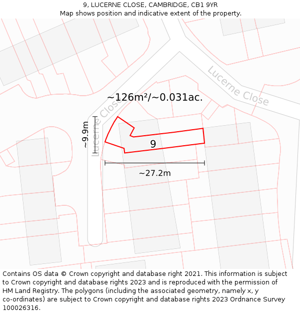 9, LUCERNE CLOSE, CAMBRIDGE, CB1 9YR: Plot and title map