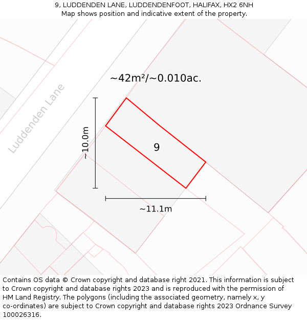 9, LUDDENDEN LANE, LUDDENDENFOOT, HALIFAX, HX2 6NH: Plot and title map
