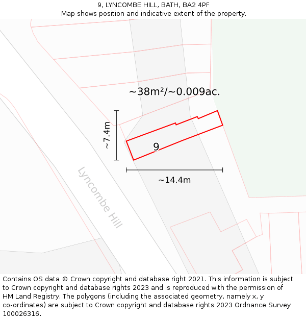 9, LYNCOMBE HILL, BATH, BA2 4PF: Plot and title map