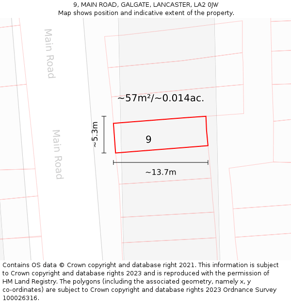 9, MAIN ROAD, GALGATE, LANCASTER, LA2 0JW: Plot and title map