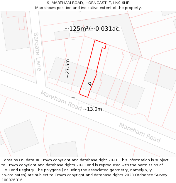 9, MAREHAM ROAD, HORNCASTLE, LN9 6HB: Plot and title map