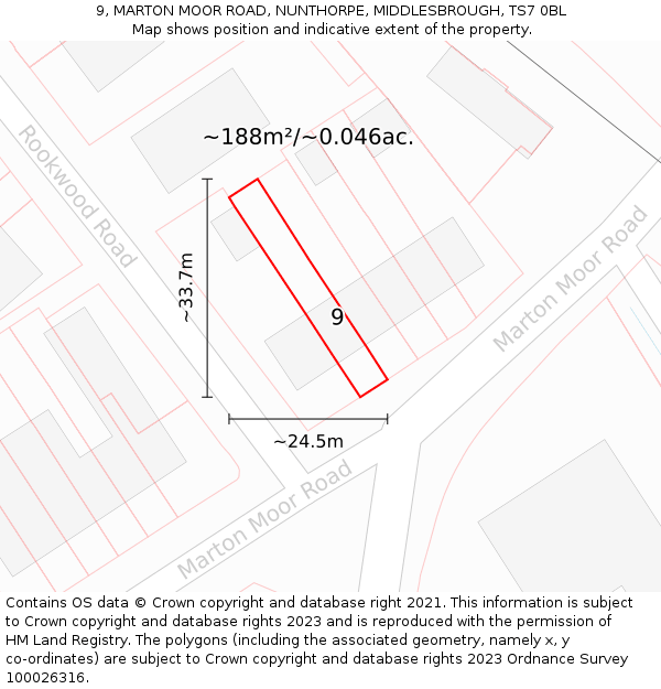 9, MARTON MOOR ROAD, NUNTHORPE, MIDDLESBROUGH, TS7 0BL: Plot and title map