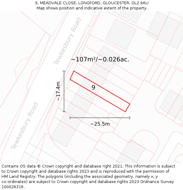 9, MEADVALE CLOSE, LONGFORD, GLOUCESTER, GL2 9AU: Plot and title map