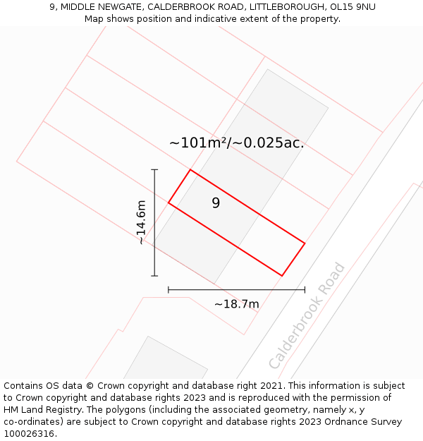 9, MIDDLE NEWGATE, CALDERBROOK ROAD, LITTLEBOROUGH, OL15 9NU: Plot and title map