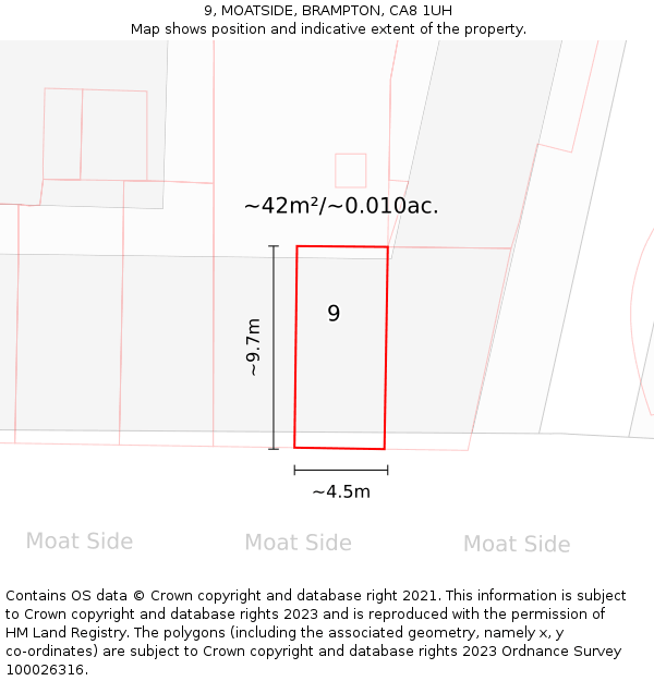 9, MOATSIDE, BRAMPTON, CA8 1UH: Plot and title map