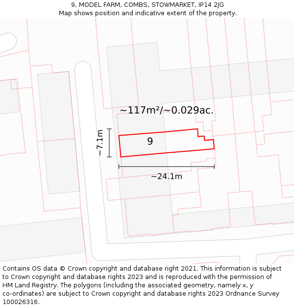 9, MODEL FARM, COMBS, STOWMARKET, IP14 2JG: Plot and title map