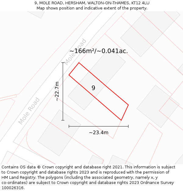 9, MOLE ROAD, HERSHAM, WALTON-ON-THAMES, KT12 4LU: Plot and title map