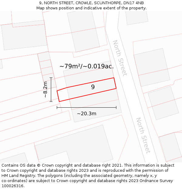 9, NORTH STREET, CROWLE, SCUNTHORPE, DN17 4NB: Plot and title map