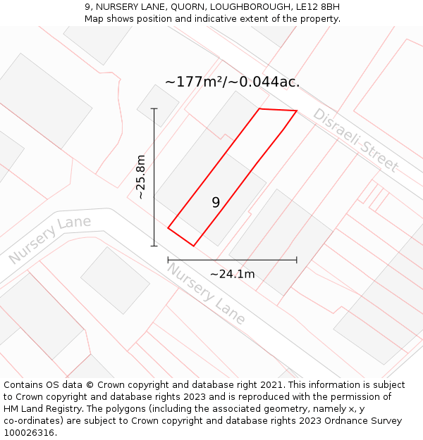 9, NURSERY LANE, QUORN, LOUGHBOROUGH, LE12 8BH: Plot and title map