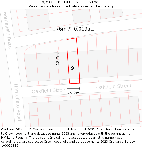 9, OAKFIELD STREET, EXETER, EX1 2QT: Plot and title map